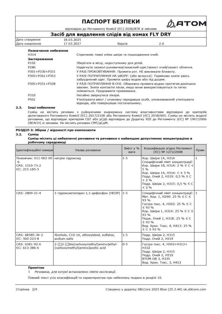 SDS Zasib dlia vydalennia slidiv vid komakh FLY DRY page 0002 1