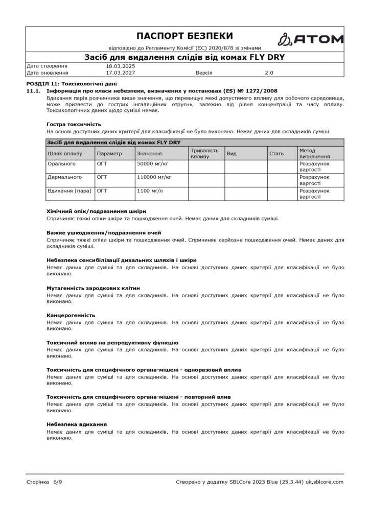 SDS Zasib dlia vydalennia slidiv vid komakh FLY DRY page 0006 1