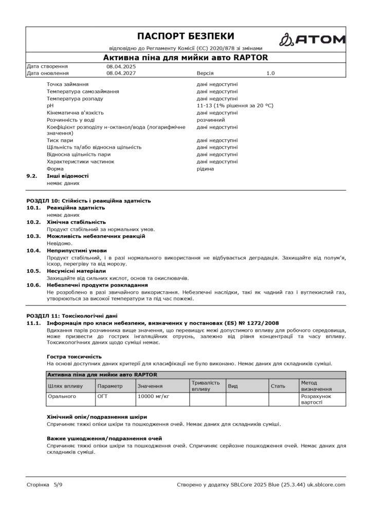 SDS Aktyvna pina dlia myyky avto RAPTOR page 0005